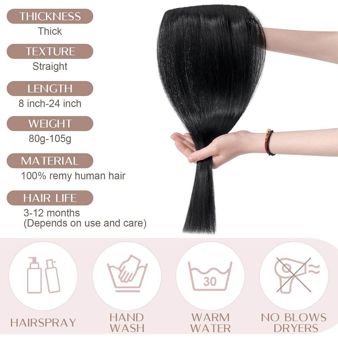SEGO Haarteil Clip in Extensions Echthaar DICKER Haarverlängerung 1 Tresse 5 Clips Human Hair Glatt