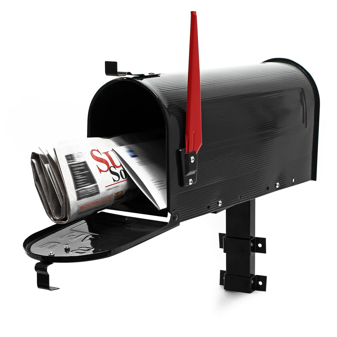 Wiltec Set US Mailbox schwarz 180 x 220 x 480 mm, amerikanischer Briefkasten mit Fahne, Standbriefka