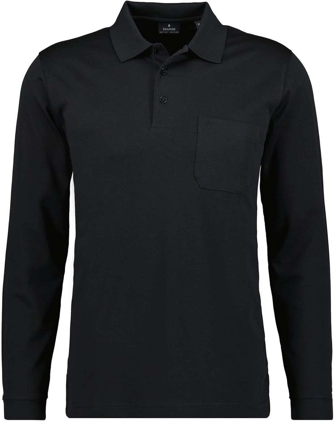 RAGMAN Herren Softknit-Polo mit Brusttasche, Langarm S Schwarz-009, S Schwarz-009