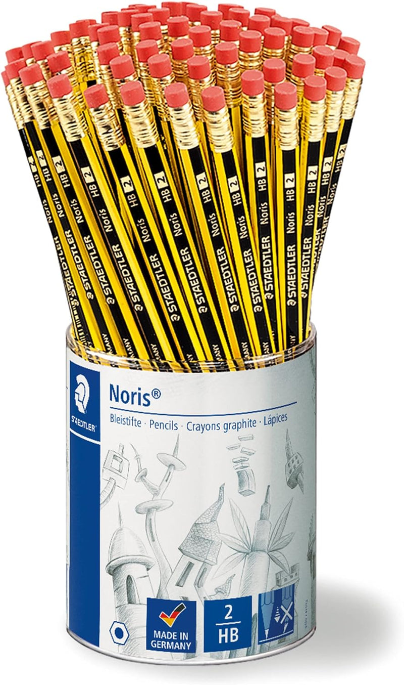 STAEDTLER Bleistifte mit Radiergummi Noris, HB, sechskantformat, hohe Bruchfestigkeit durch speziell