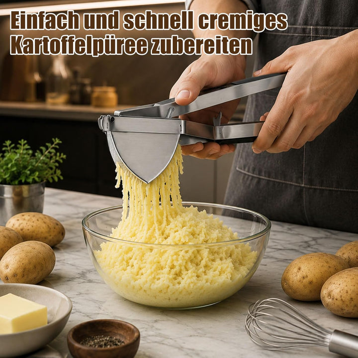 Kartoffelstampfer Edelstahl Set – Kartoffelpresse mit 650ml Fassungsvermögen, inkl. Schäler, Reinigu