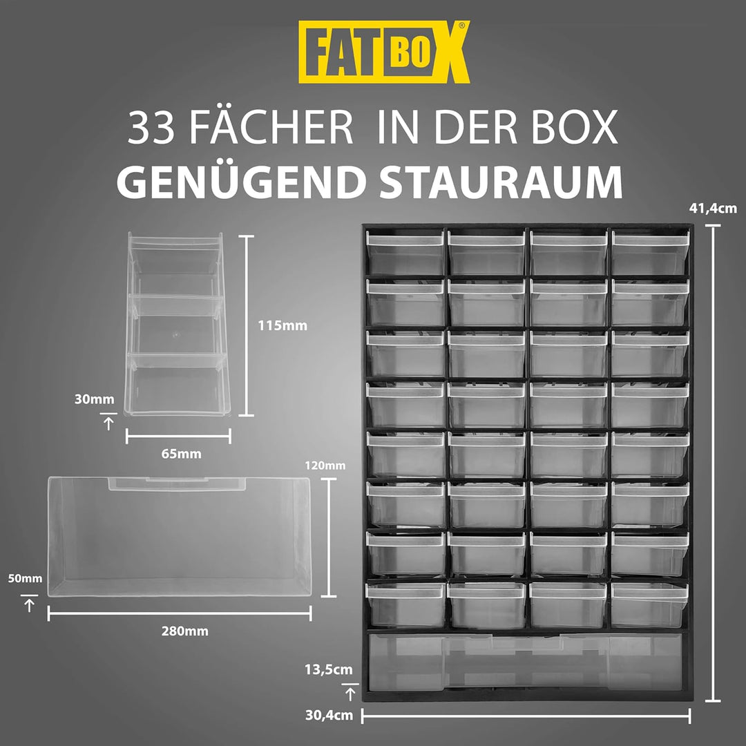 Fatbox Sortimentsbox mit 33 Schubladen | Kleinteilemagazin Sortimentskasten Sortierkasten