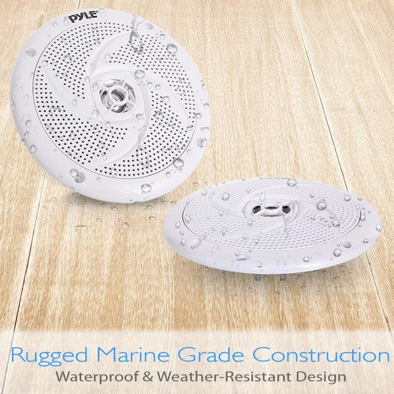 Pyle Marine Speakers - 6.5 Inch 2 Way Waterproof and Weather Resistant Outdoor Audio Stereo Sound Sy