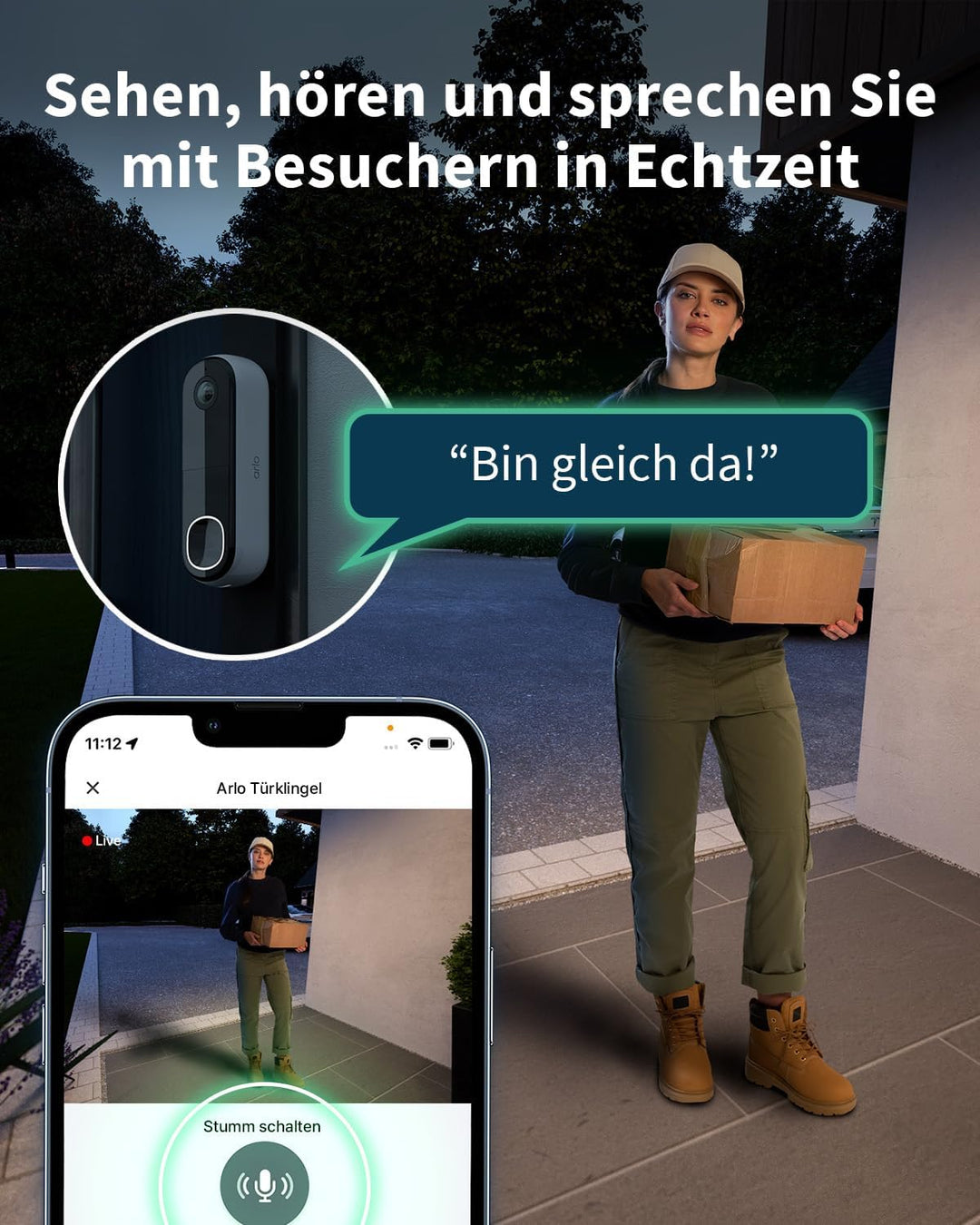 Arlo Essential 2 HD Video Türklingel Mit Kamera & Türgong Kabellos, Türsprechanlage, WLAN Doorbell,