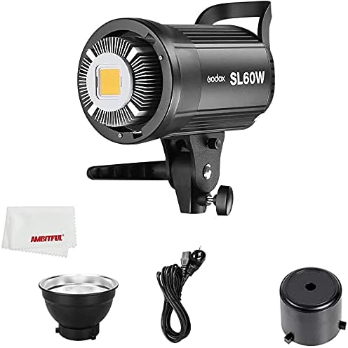 Godox SL60W Bowens Mount 5600K Weiss Licht, Hohe Helligkeit, CRI95+, R9＞80, für Videoaufnahme, Hochz