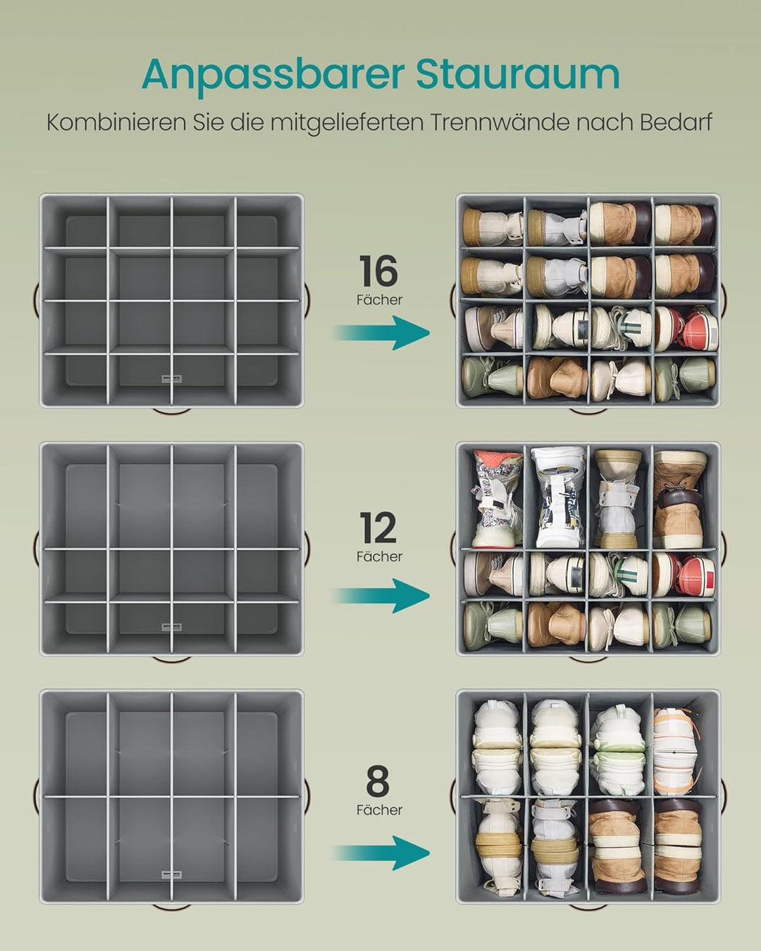 SONGMICS Schuh-Organizer, Schuhaufbewahrung, für 16 Paar Schuhe, Schuhbox, Griffe, platzsparend, Auf