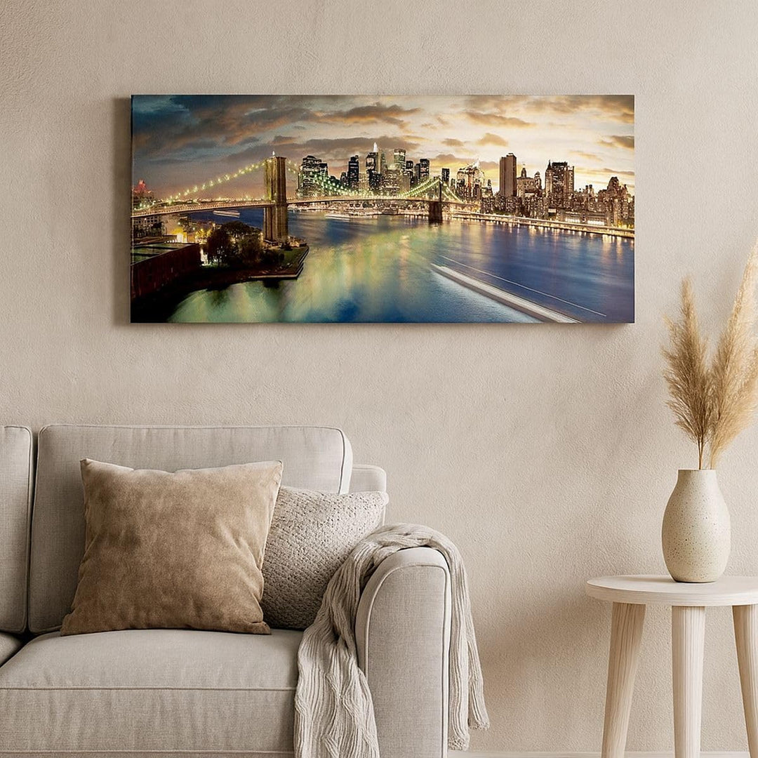 Wandbilder Dekoration Wohnzimmer Amerika Architektur New York Panorama Bilder auf Leinwand 120x50cm