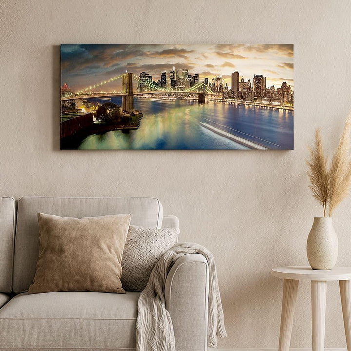 Panorama Bilder auf Leinwand 100x40cm Leinwandbild Amerika Architektur New York Gross Wanddeko Bild