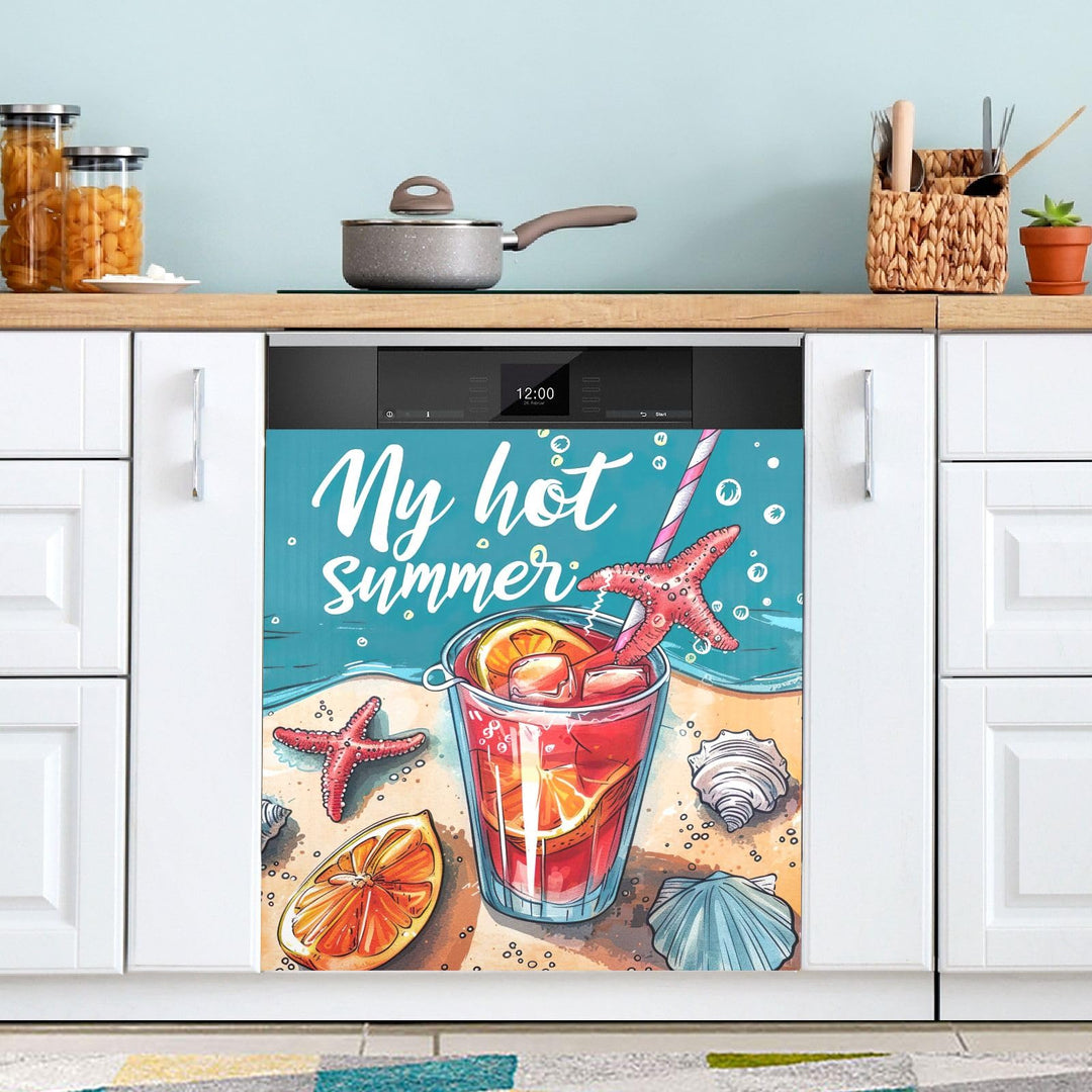 Magnetische Abdeckungen für Geschirrspüler, Sommer, Strand, Cocktail, mit Seestern, magnetisch, 58,4