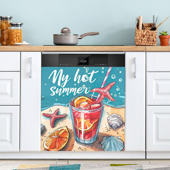 Magnetische Abdeckungen für Geschirrspüler, Sommer, Strand, Cocktail, mit Seestern, magnetisch, 58,4