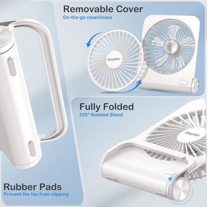EasyAcc Tischventilator Sehr Leise, Tischventilator Batterie Tragbarer USB Ventilator 4000 Akku 4 Ge