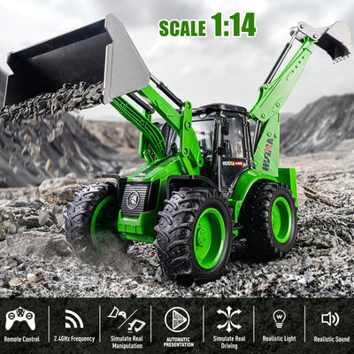 fisca Ferngesteuerter Frontlader RC Backhoe Bagger, 1/14 Scale 2.4Ghz RC Baufahrzeug 9 Kanal voll fu