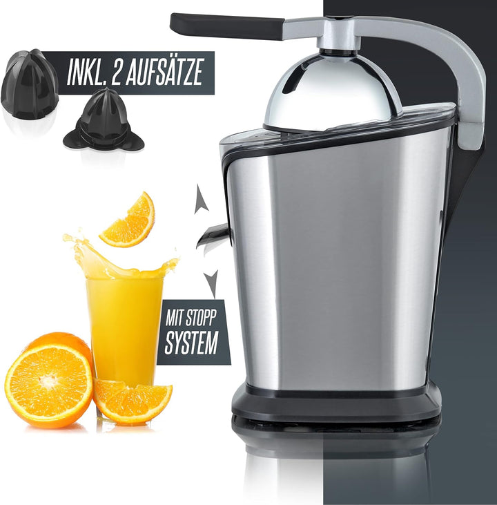 HEINRICHS elektrische Edelstahl Zitruspresse Juicer inkl. Fliessstopfunktion professioneller Hebelar