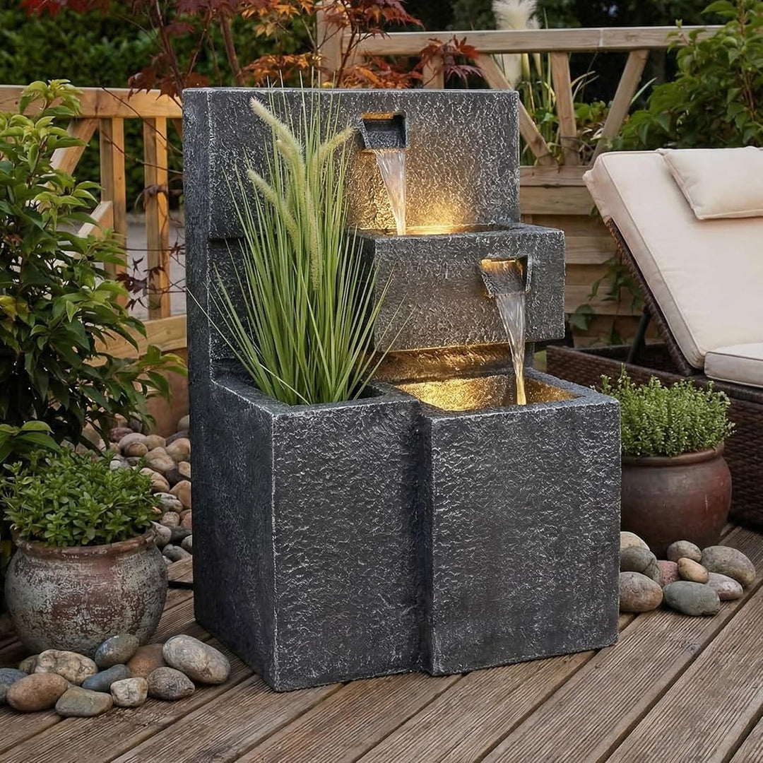 Arnusa Springbrunnen Grada Bepflanzbar mit LED Beleuchtung, Wasserfall Gartenbrunnen Kaskade