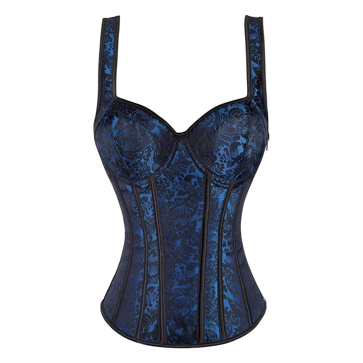 Grebrafan Damen Korsagen Blumendruck Vollbrust Corsage Retro Taillen Korsett, Dunkelblau