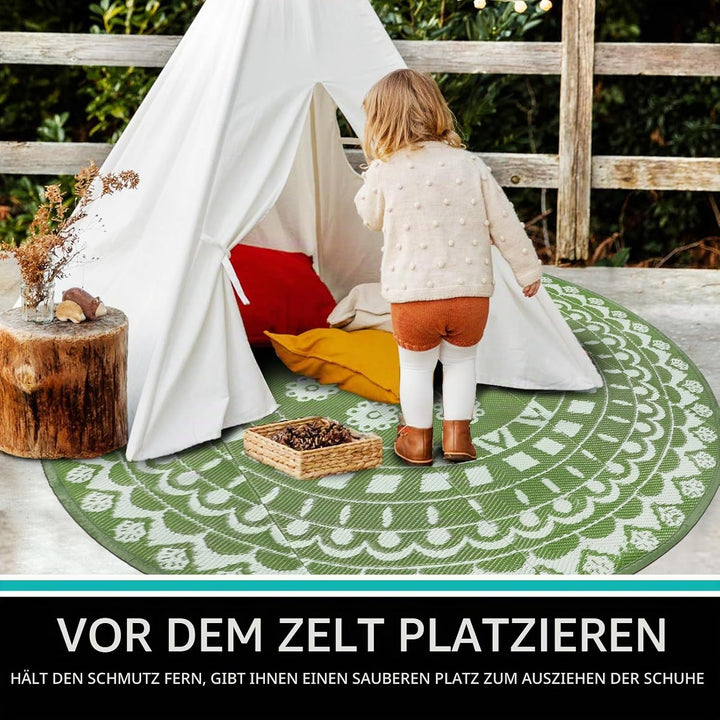 Capslpad Rund Aussenterrasse Teppich ∅180cm Wende Picknickmatte Wasserdichter Kunststoff-Strohteppic
