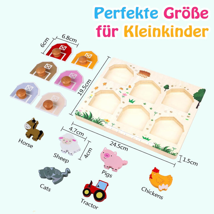 Nabance Holzpuzzle ab 1 Jahr Bauernhof Tier Puzzles Steckpuzzle Holz ab 1 2 3 Jahr Lernspielzeug Hol