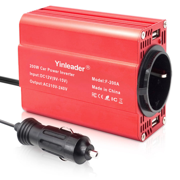 Wechselrichter 200W 12V zu 230V 2 USB-Euro-Steckdosen Kfz-Spannungswandler Kfz-Zigarettenanzünder-Ad