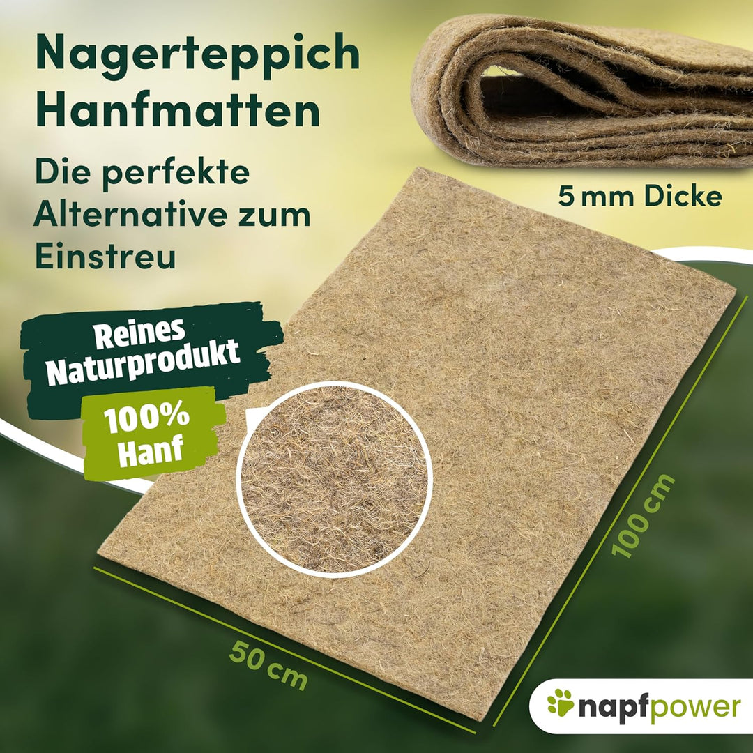 Hanfmatten für Nager (5 STK.) - Grösse 100 cm x 50 cm, 5 mm Dicker Nagerteppich aus 100% Hanf - Nage