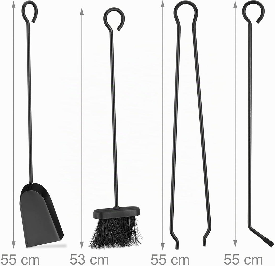 Relaxdays Kaminbesteck 5-teilig, Kamingarnitur zum Aufhängen, mit Schaufel, Besen, Schürhaken, Zange