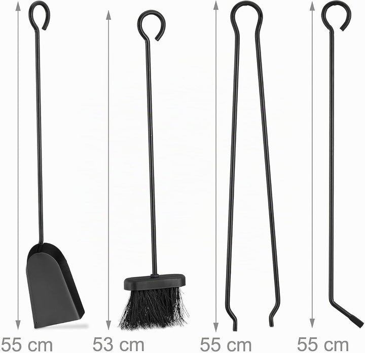 Relaxdays Kaminbesteck 5-teilig, Kamingarnitur zum Aufhängen, mit Schaufel, Besen, Schürhaken, Zange