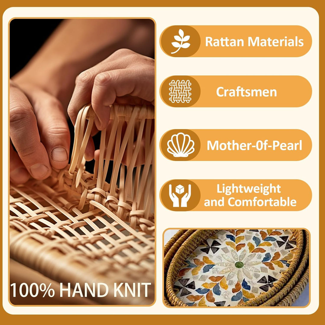 Joyeee Ovale Rattan-Tablett-Schalen, 2 Stück, Rattan-Aufbewahrungsschalen, dekorativer Weidenkorb zu