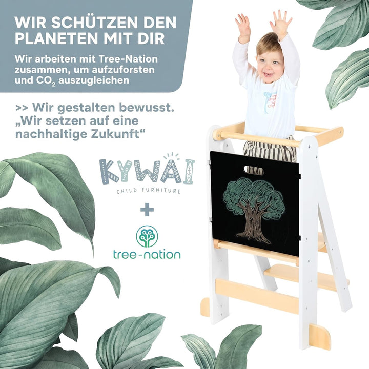 Lernturm ab 1 Jahr Klappbar, Lernturm Klappbar mit 2 Höhen, Abnehmbarer Tafel, nordisches Design, Ki