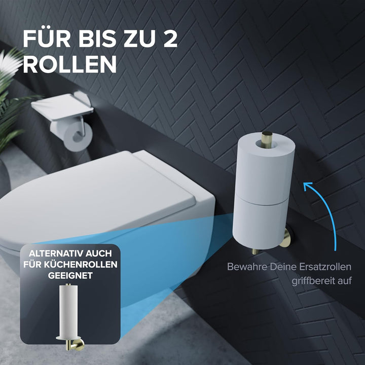 Ersatzrollenhalter Giskesanden Gold zum Bohren | aus Edelstahl und Glas | Toilettenpapier Rollen Auf