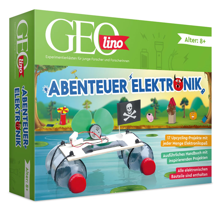 FRANZIS 67073 - GEOlino Experimentierkasten Abenteuer Elektronik, Set mit Solarmodul, LEDs, Solarmot