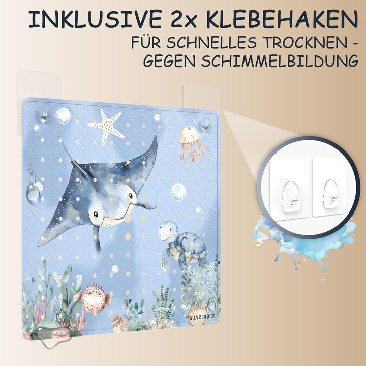 Duschmatte rutschfest 53x53 cm (Rochen Unterwasserwelt Blau) - Antirutschmatte Dusche BPA frei - Bad