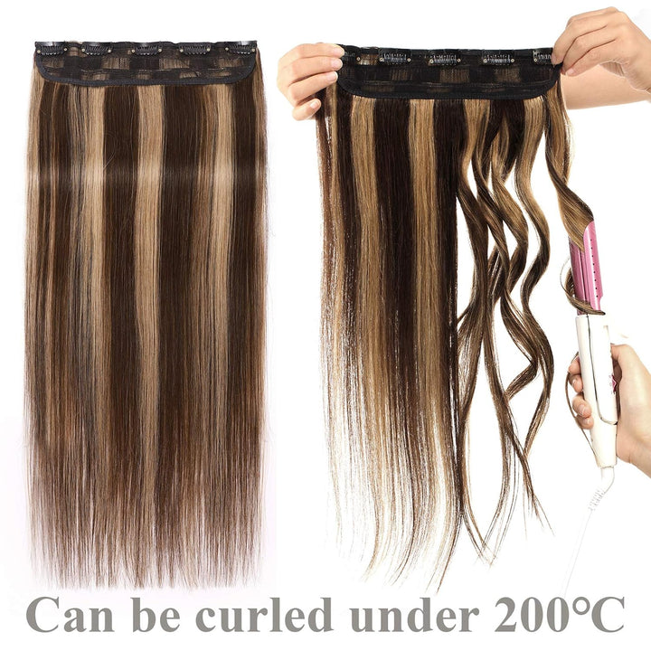 SEGO Haarteil Clip in Extensions Echthaar DICKER Haarverlängerung 1 Tresse 5 Clips Human Hair Glatt