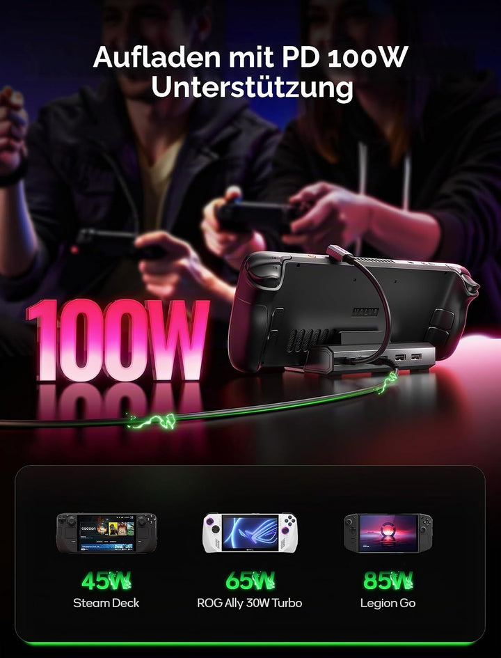 JSAUX Docking Station mit 65W Ladegerät, kompatibel mit Steam Deck OLED/ROG Ally X/Legion Go (S), 5-