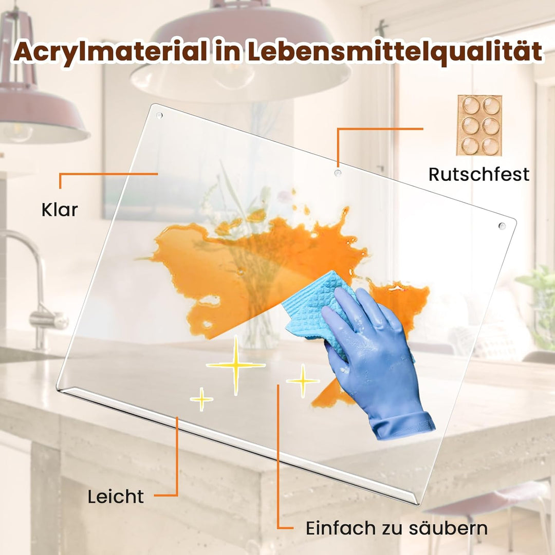 Gracenal Acryl Schneidebrett, Cutting Board, 43x33cm Grosses Schneidbrett Rutschfest mit Lippe, Schn