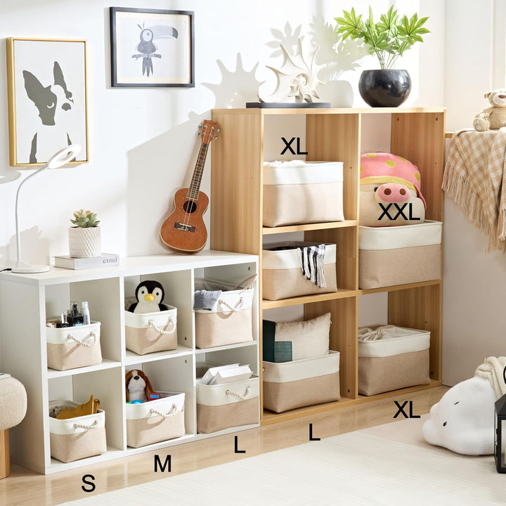 Mangata Grosse Aufbewahrungsbox 4er Set, Canvas Stoff Aufbewahrungskörbe mit Griffen für Schränke, K