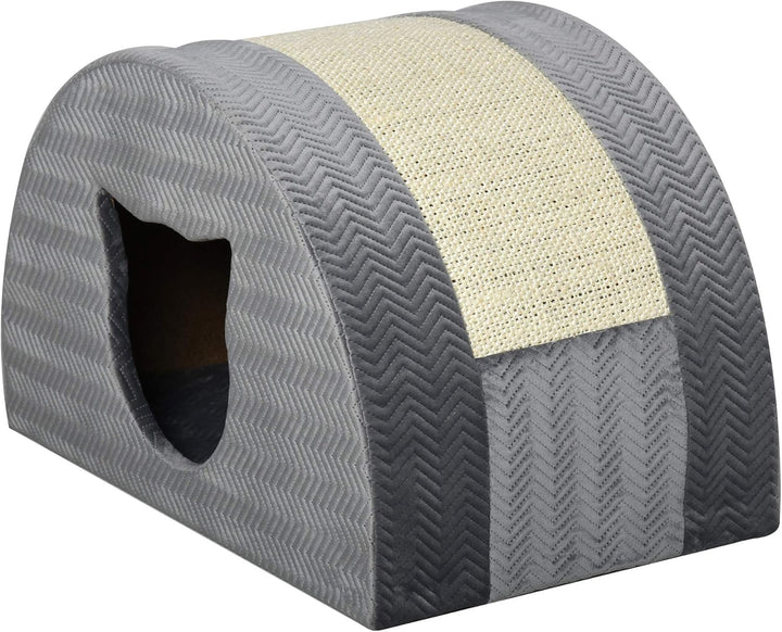 PawHut Katzenhöhle mit Kraztbrett Katzenbett Kratzhaus Katzenhaus Katzenwohnung Sisal Grau 48,5 x 30