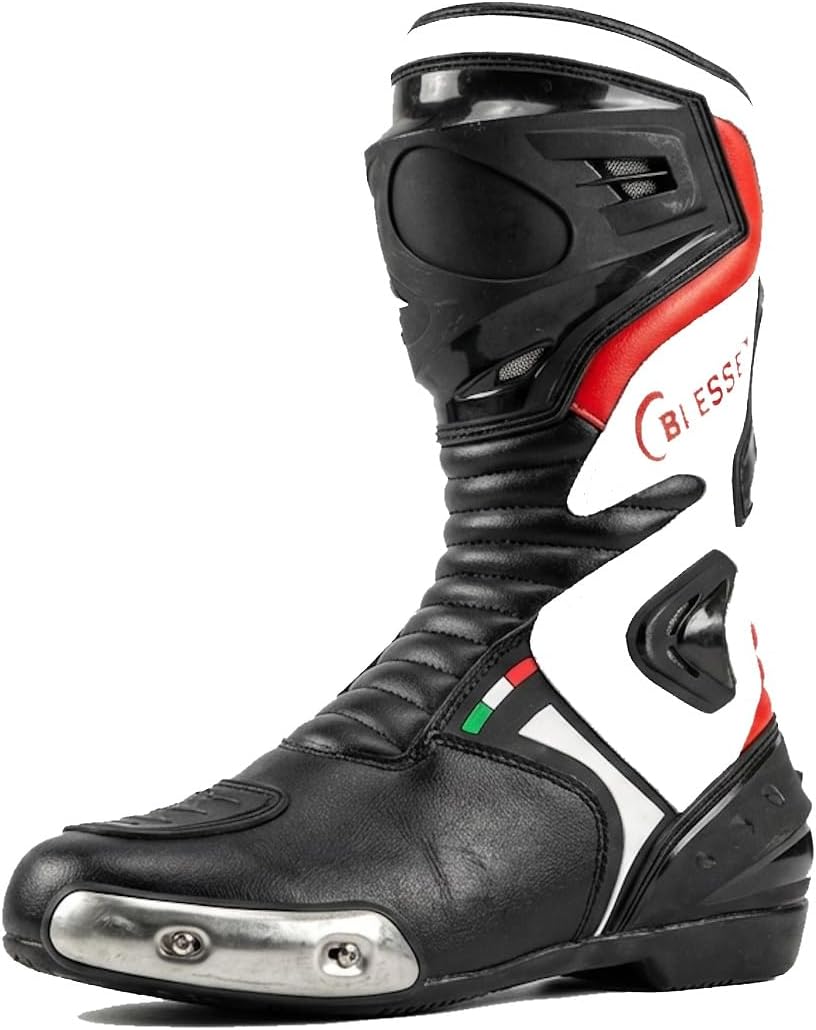 BS MOTO - Motorradstiefel Pista Sport Racing, aus Leder, professionell, atmungsaktiv 40 EU Schwarz R