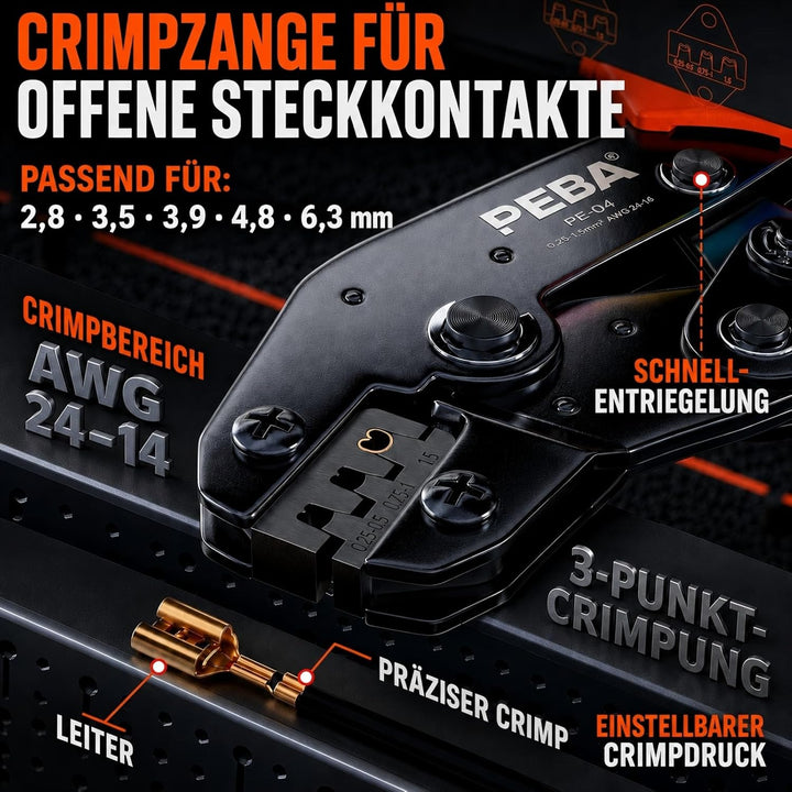 PEBA Crimpzange Flachsteckhülsen Set, Crimpzangen für 0,25-2,5mm² Flachsteckhülsen/kabelschuhe Flach
