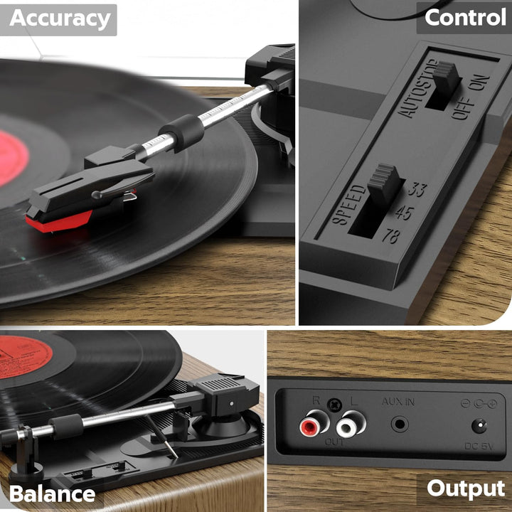 Plattenspieler, FYDEE Vinyl Plattenspieler Bluetooth mit 2 Eingebauten Stereo Lautsprecher, Vintage