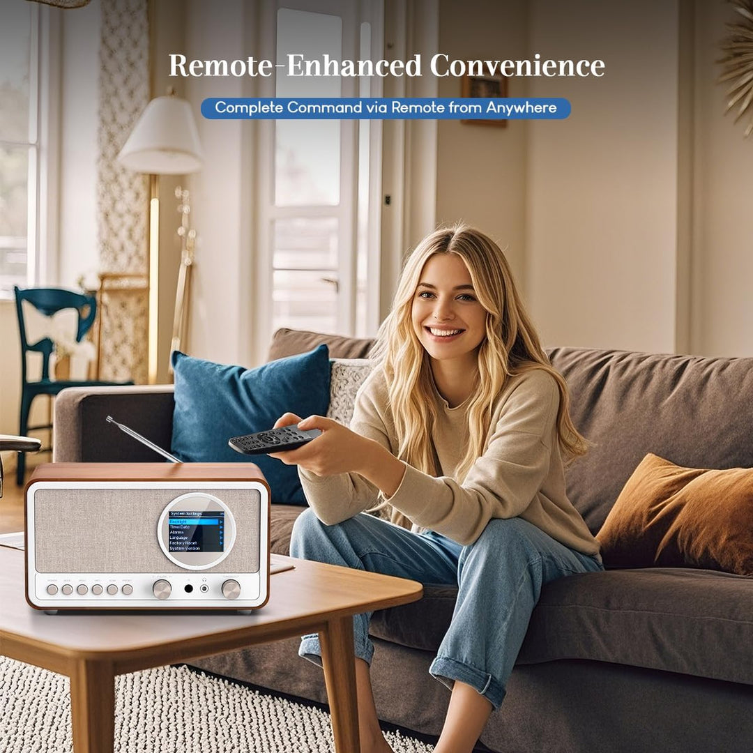 DAB DAB+ / FM Radio mit Fernbedienung, Bluetooth, 5W HiFi Lautsprecher, Kopfhöreranschluss, USB, AUX
