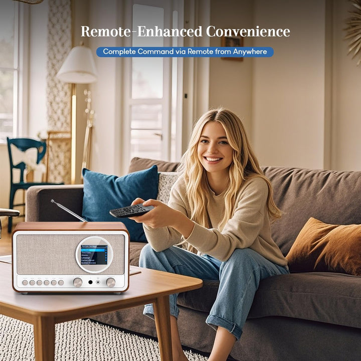 DAB DAB+ / FM Radio mit Fernbedienung, Bluetooth, 5W HiFi Lautsprecher, Kopfhöreranschluss, USB, AUX