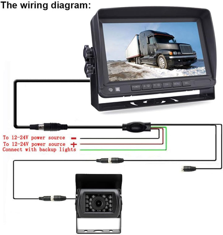 4Pin 17,8cm (7 Zoll) TFT LCD HD Farbmonitor mit Sonnenschutz-Halterung, wasserdicht 18LED Nachtsicht