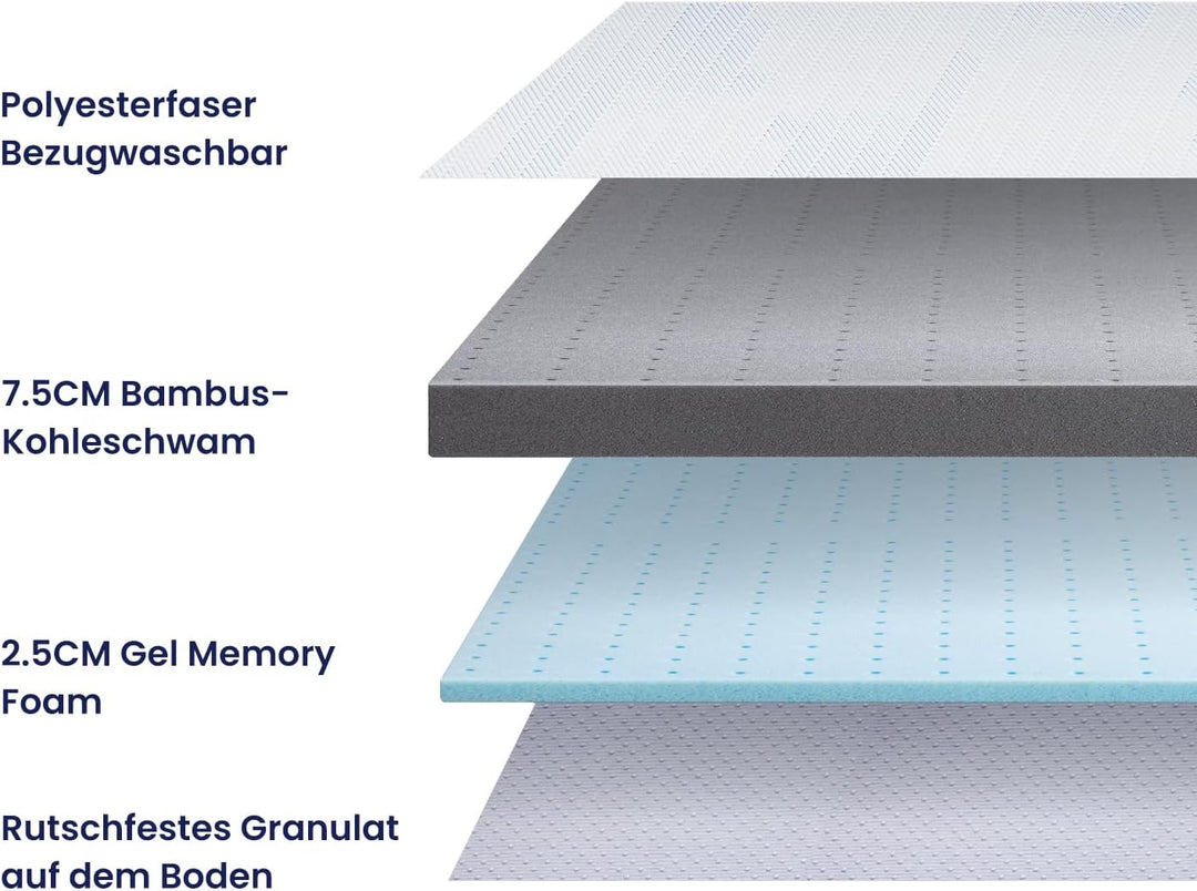 BedStory Gel Topper 90x200cm 10cm Höhe Matratzentopper aus Gel Memory Foam，H3&amp;H4 Gel Schaum Bambus T
