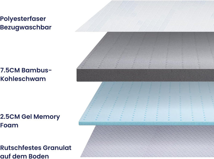 BedStory Gel Topper 90x200cm 10cm Höhe Matratzentopper aus Gel Memory Foam，H3&amp;H4 Gel Schaum Bambus T