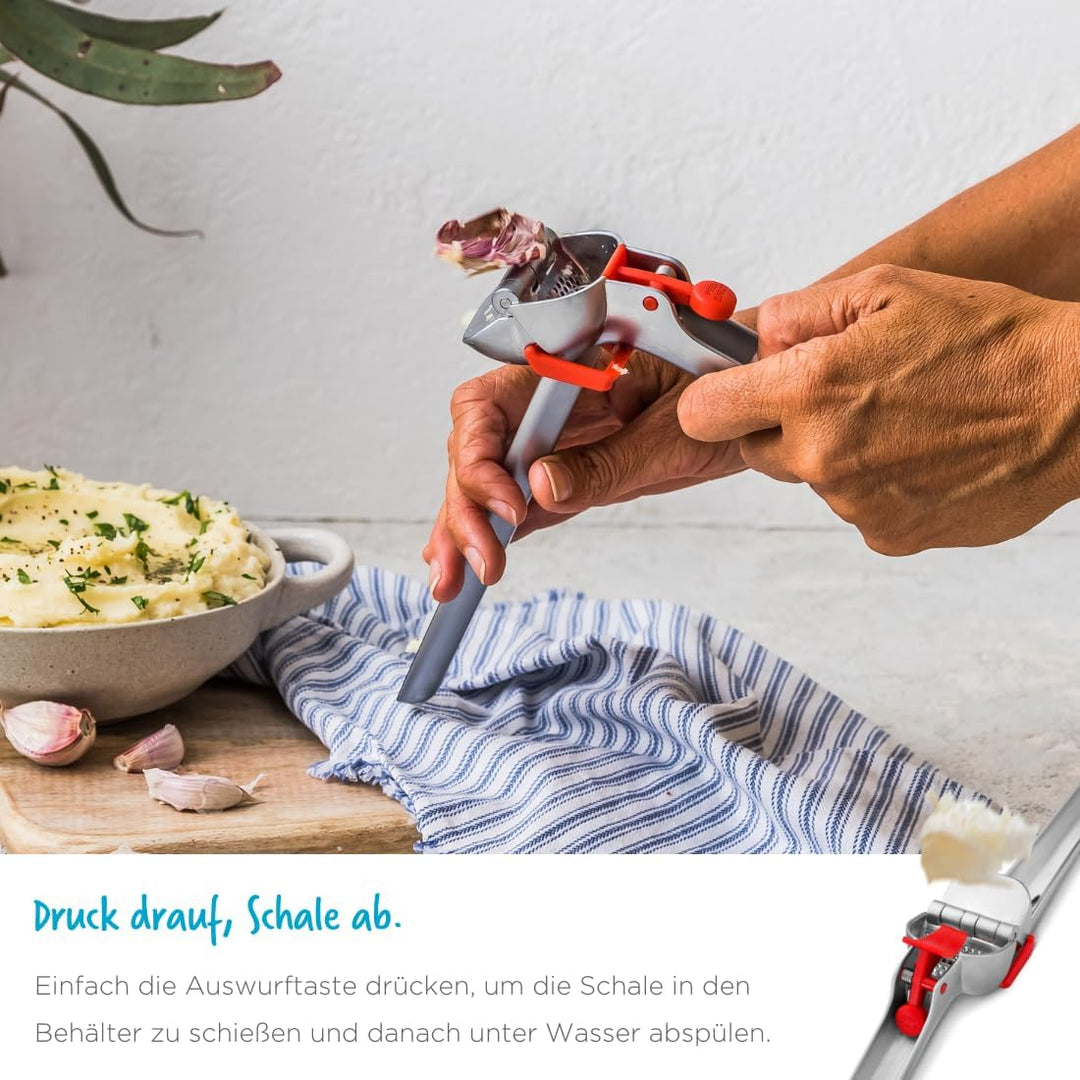 Dreamfarm GARJECT LITE Knoblauchpresse Edelstahl | Presst ungeschälten Knoblauch und ist selbstreini
