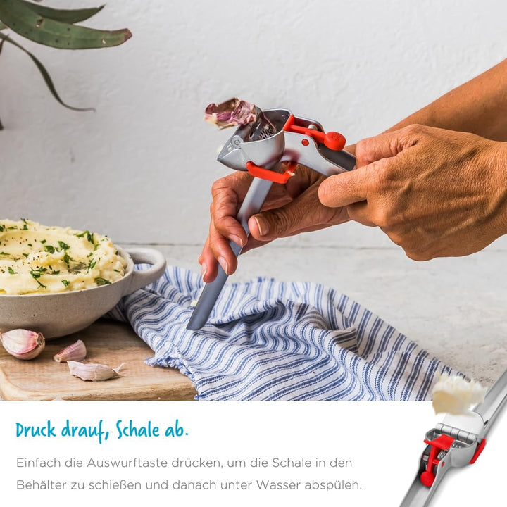 Dreamfarm GARJECT LITE Knoblauchpresse Edelstahl | Presst ungeschälten Knoblauch und ist selbstreini