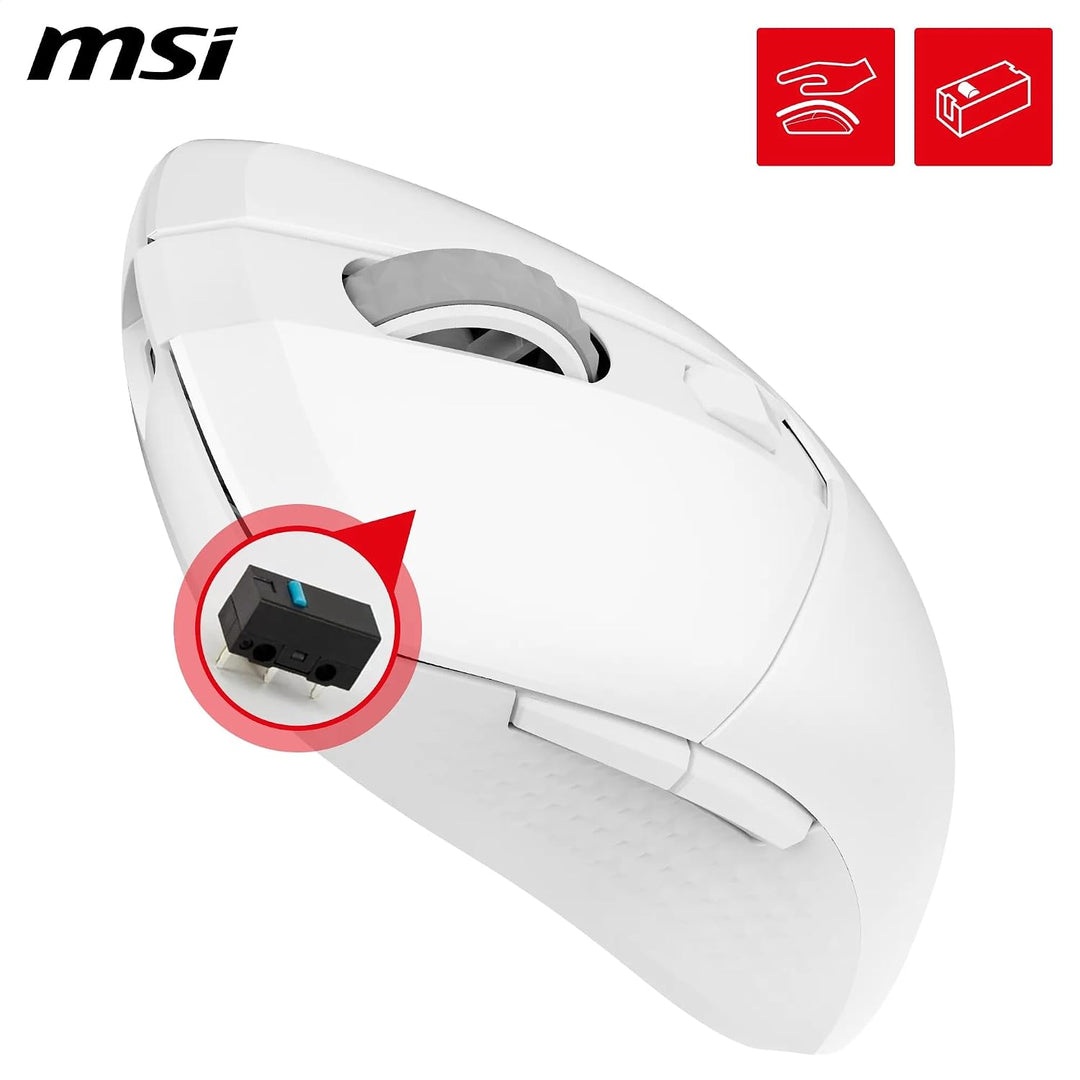 MSI Versa 300 Wireless White Gaming-Maus – 8000 DPI, symmetrisch, Kailh-Mikroschalter 30 Millionen K