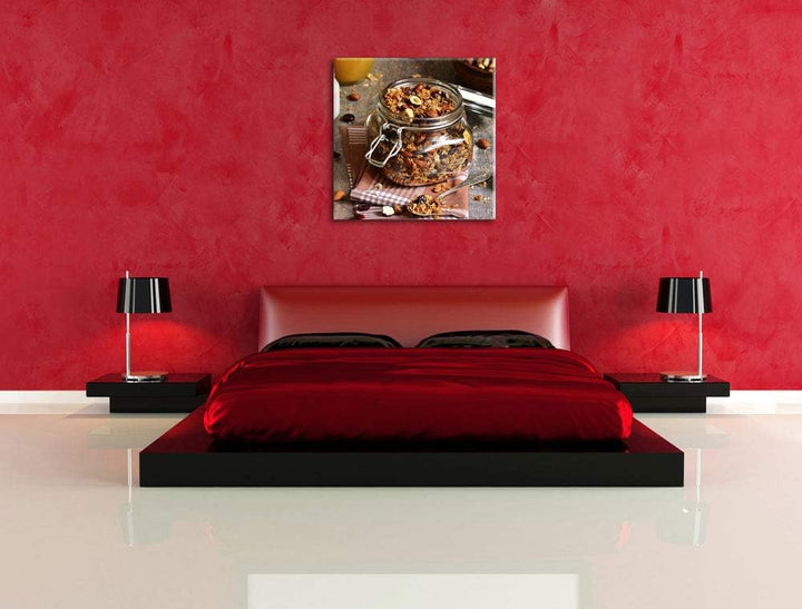 Honig Müsli im Glas, Format: 70x70 auf Leinwand, XXL riesige Bilder fertig gerahmt mit Keilrahmen, K
