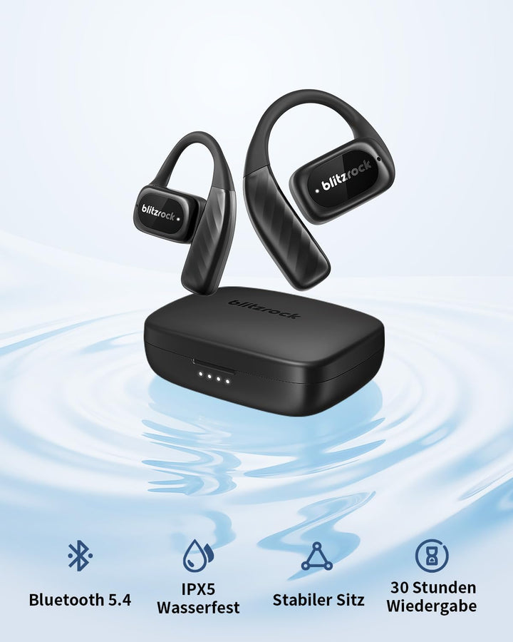 BlitzRock Open Ear Kopfhörer Kabellos Bluetooth 5.4 mit Ausgewogenem Sound, Weichem Ohrbügel, Krista