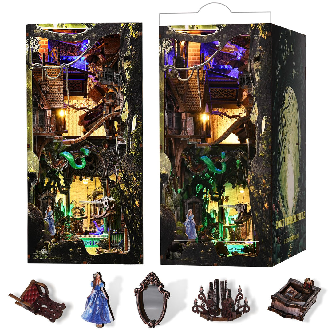 MiniCity Book Nook Kit, DIY Puppenhäuser Miniatur Haus Kit(Down The Rabbit-Hole Alice in Wonderland)