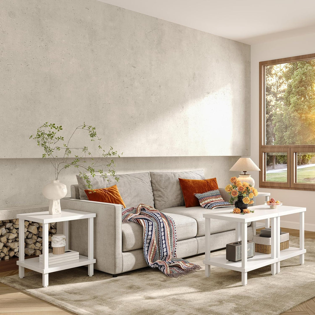 Beistelltisch Holz 2 Tier Couchtisch Nachttisch Schmal Beistelltische Klein mit Stauraum für Wohnzim